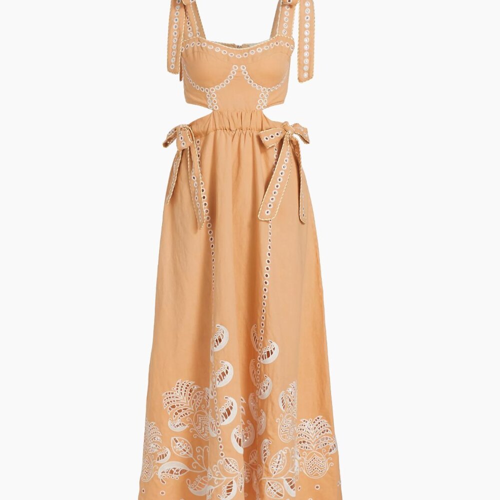 Farm Rio Eyelet Pattern Midi-Dress